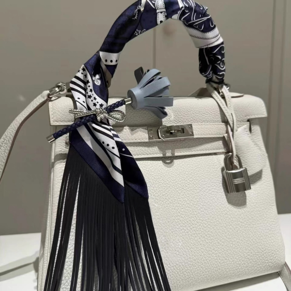 Luxury Bags And Accessories - Faux Leather Fringe Tassel Scarf -