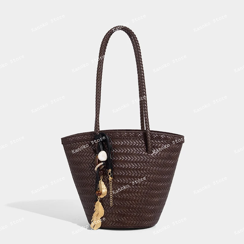 Luxury Bags Women - weave drawstring bucket underarm bags for